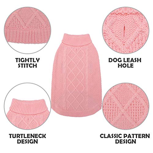 Mihachi Turtleneck Dog Sweater - Winter Coat Apparel Classic Cable Knit Clothes With Leash Hole For Cold Weather, Ideal Gift For Pet In New Year #TOP3