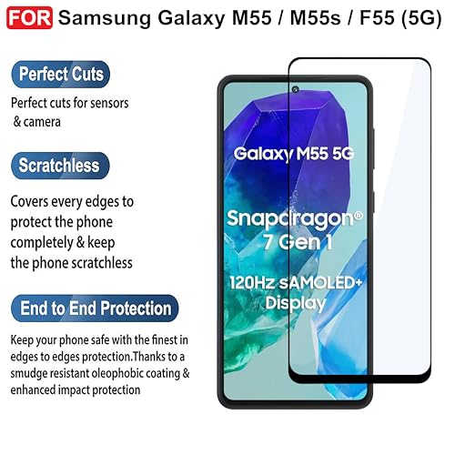 Image of CEDO Tempered Glass for Samsung Galaxy M55 / M55s / F55 (5G) | Screen Protector Full HD Quality Tempered Glass Anti-Scratch Edge to Edge Coverage with Easy Installation Kit (Black)