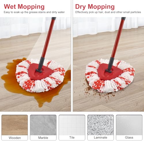 Image of Mop Replacements Heads &Handle and Base Combo Set Compatible with Ocedar EasyWring Spin Mop Refills , 2 Microfiber Head Replace, 4-Section Iron Stick 30-58in and 1 Base