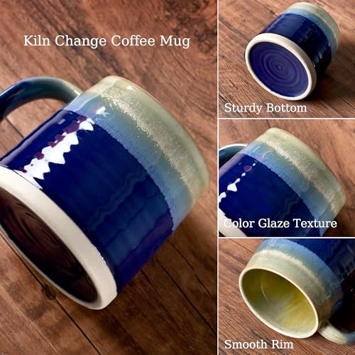 Taza grande de cerámica 13.5 oz con asa ancha azul miniatura 4