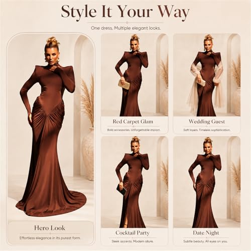 Robe longue plissée chic à col montant élégant