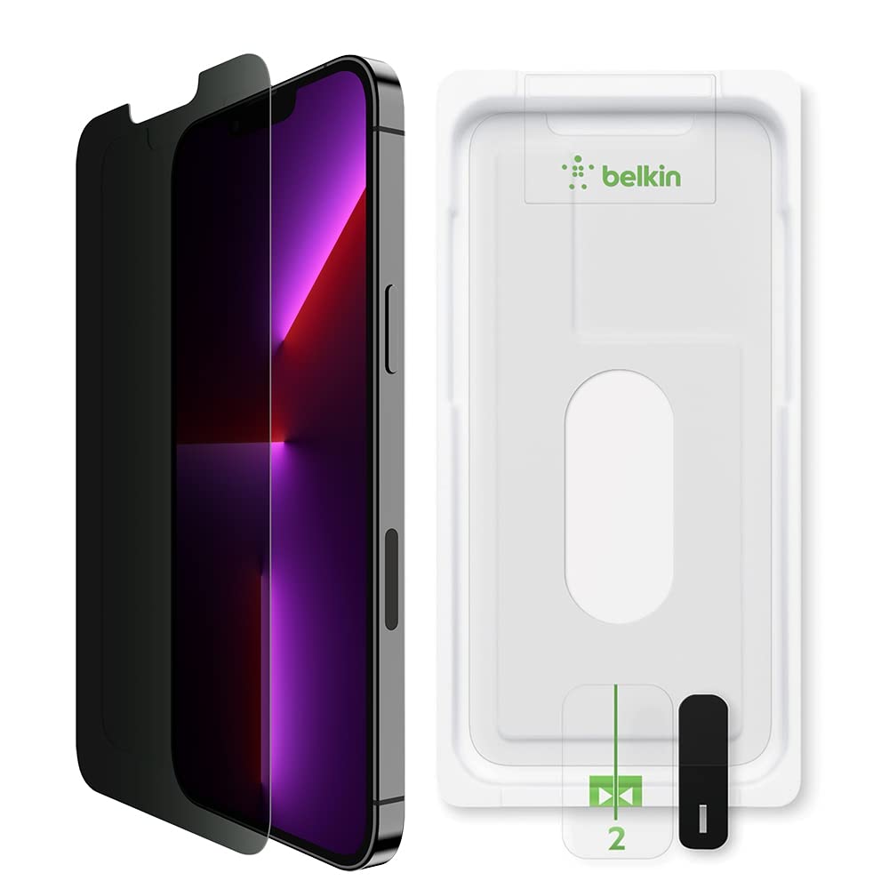 Belkin iPhone 14 Plus / 13 Pro Max 用 保護ガラスフィルム プライバシー保護(のぞき見防止) 強化ガラス 日本AGC旭硝子製 抗菌 0.33mm 簡単取付キット付き OVA082zz