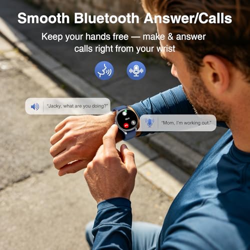 Image of Fitpolo Smart Watch for Men Women Android iPhone, 1.57'' HD Fitness Tracker with Bluetooth Call & Answer, IP68 Waterproof, Heart Rate /SpO2 /Sleep Monitor, Built-in AI Voice, 105+ Sports Modes (Blue)