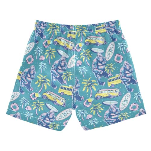 ALAZA Funny Gorilla Palm Tree Bus Boys Quick Dry Beach Board Shorts Kids Swim Trunks Bathing Suit Swimsuit2