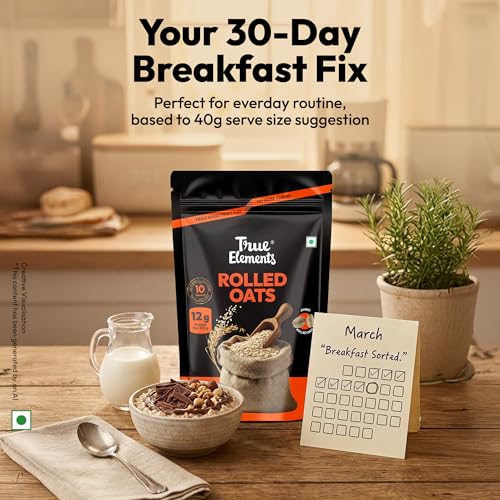 Image of True Elements Rolled Oats 1.2kg (Pack of 4) | 100% Whole Grain | High Fiber & Protein | Healthy Breakfast Cereal | Jumbo Oats useful for oatmeal | Diet Food for Weight Management
