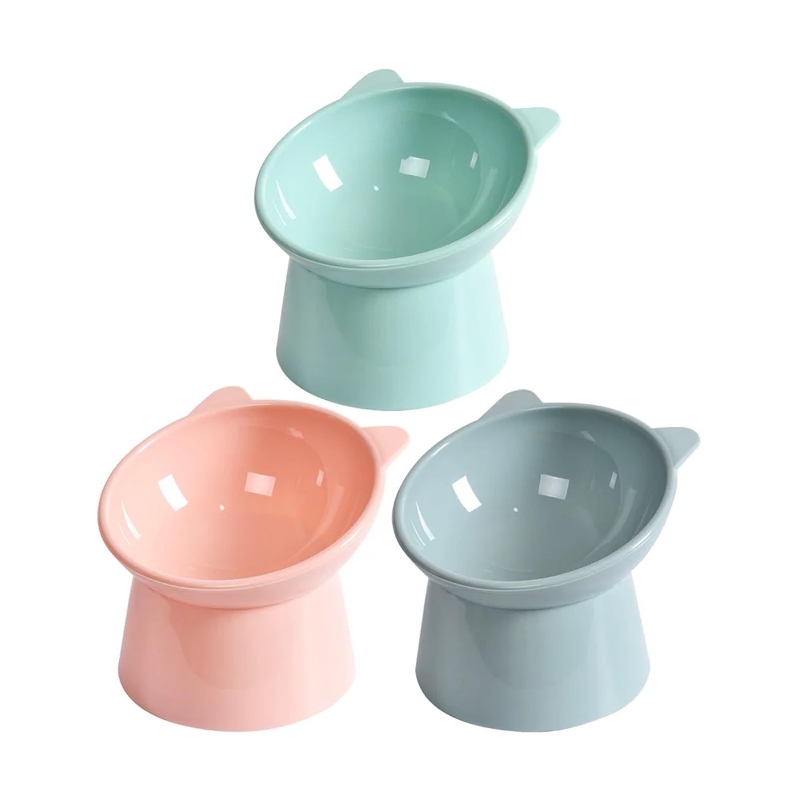 Ciotola inclinata rialzata per gatto, piatto per animali | Ciotola singola inclinata, 116 x 115 mm, adatta ai baffi, base antiscivolo(3in1 Blue Pink Grey)
