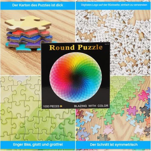 TINYOUTH 1000 Teile Rund Puzzle für Erwachsene, Regenbogen, 67.5cm/26.57in 2mm Karton - Familienpuzzle Verringerter Druck Schwieriges… – Ansicht 3