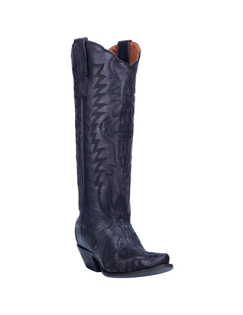 Dan PostWomens Hallie Tooled-Inlay Embroidery Snip Toe Casual Boots Knee High Low Heel 1-2" - Black