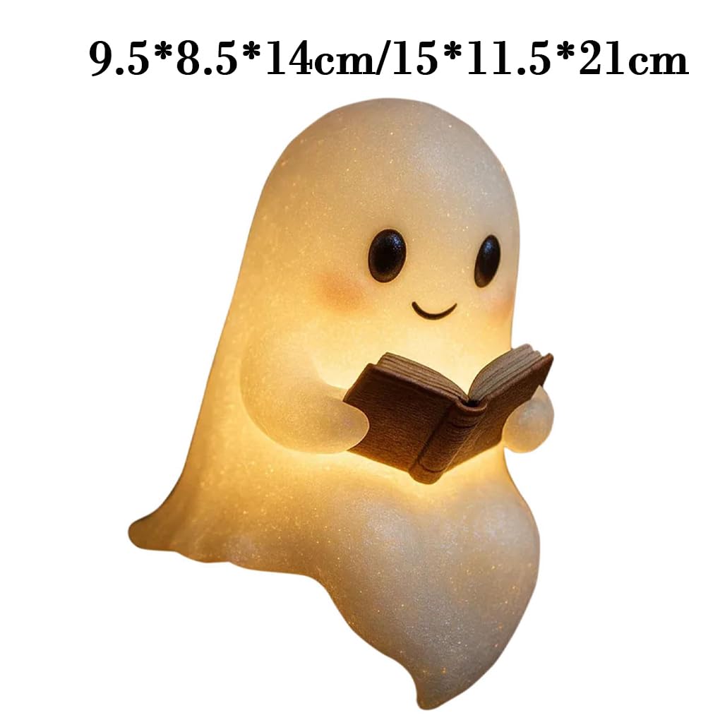 Gruselige Tischlampe Halloween LED Nachtlicht mit süßen Geistern Schlafzimmer Lesen süße Geister Leselampe Harz Schreibtischlicht, 15 * 11.5 * 21 cm