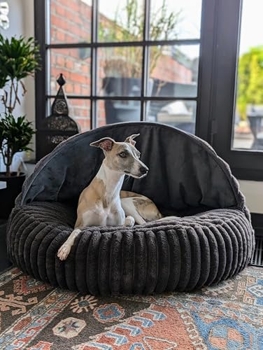 EDEL&SCHNELL Hundebett Bezug 90 cm dunkelgrau | Wechsel- & Ersatzbezug aus weichem Kunstfell mit Deckel | passend für Hundebett Flocke & als gemütliche Hundehöhle