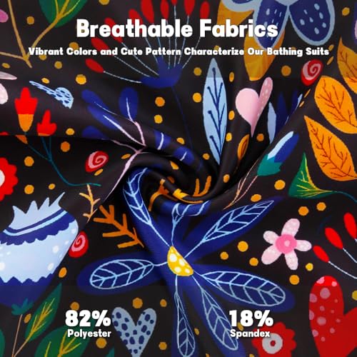 Belovance Girls Swimsuits One Piece Bathing Suit with Criss Corssback Straps Szie 6 7 Kids Children Swimming Suit Black Floral Swimwear Quick Dry (Black Floral, 6-7 Years)4