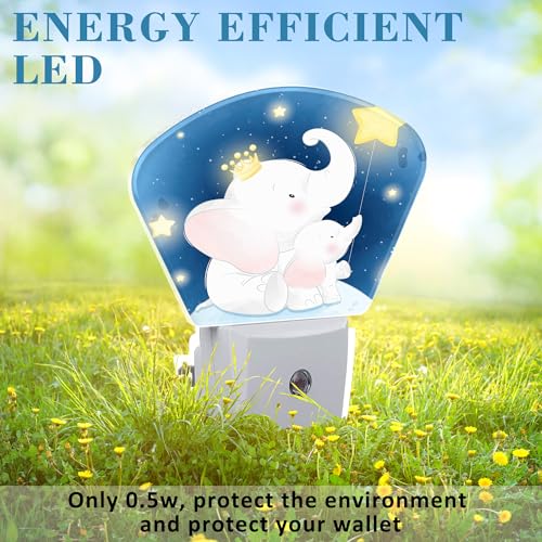 Image of Cute Elephant Mother and Child Night Light for Kids, Elephant Sitting in Moon LED Night Light Plug into Wall with Dusk to Dawn Sensor for Girls Boys Bedroom, Kitchen, Bathroom, Stairs Decor