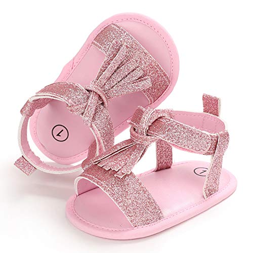 SOFMUO Infant Baby Girls Sandals with Tassel Soft Sole Newborn Summer Crib Shoe Toddler First Walker Princess Dress Shoes (Pink,12-18 Months)