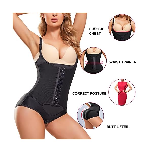 REYEOGO-Waist-Trainer-for-Women-Shapewear-Bodysuits-Firm-Body-Shaper-Butt-Lifter-Tummy-Control-Corset-Slimming-Girdles REYEOGO Waist Trainer for Women Shapewear Bodysuits Firm Body Shaper Butt Tummy Control Faja Colombiana Open Bust Corset (Medium, Black)