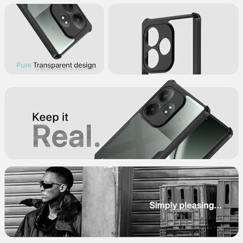 Image of Pikkme Realme GT 6T 5G Back Cover | Crystal Clear Transparent Back | Ultra Hyrbid | Full Camera Protection | Raised Edge | Bumper Back Case (Black)
