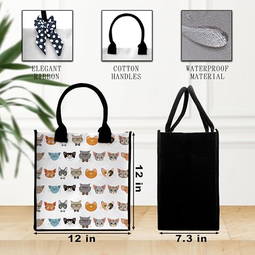 Cat Tote Bag For Women, Cute Kitten Tote Bag, Kitty Canvas Tote Bag For Traveling Shopping Gym, Cat Lover Gift Tote Bag With Ribbon, Aesthetic Beach Tote Bag Gifts For Women Cat Owners Friends -332