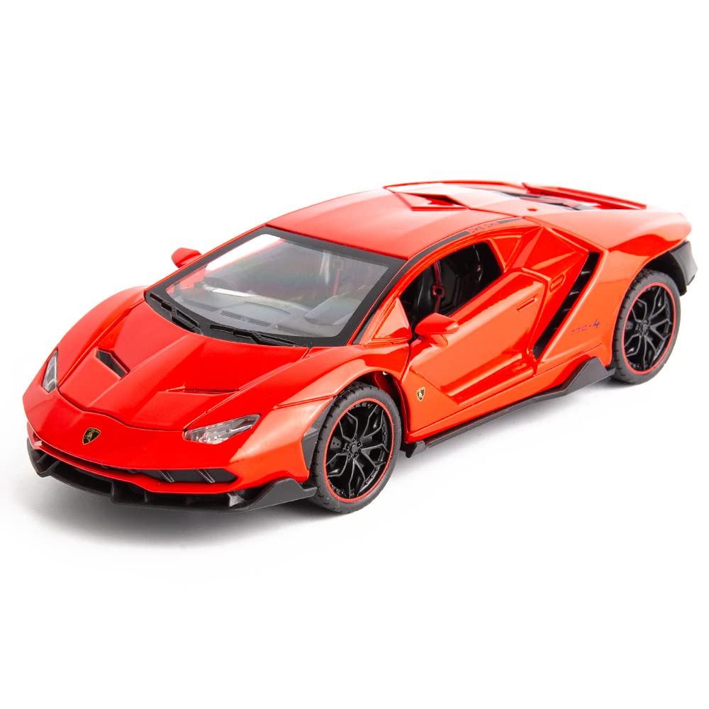 WAKAKAC Diecast Model Car Compatible for 1/24 Lamborghini LP770 Model Vehicles Pull Back Toy Car with Sound and Light for Kids Collection Boys Gift (Red)