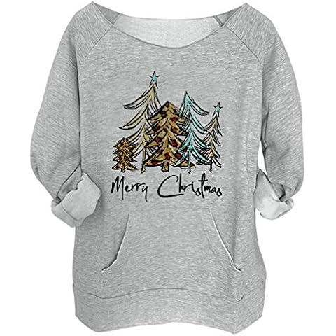 Christmas Tree Retro Plaid Leopard Sweatshirt Women's Cute Merry Christmas Trees Print Shirt Casual Loose Tee Tops Blouses (Medium, Grey 3) Cover