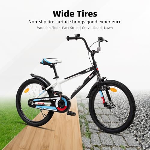 Image of ACEGER Simon Kids Bike for Boys Girls Toddlers, Unisex for Aged 3-13 Years, 12 14 16 18 Inch Children Bicycle with Training Wheels, 20 Inch Bike with Kickstand