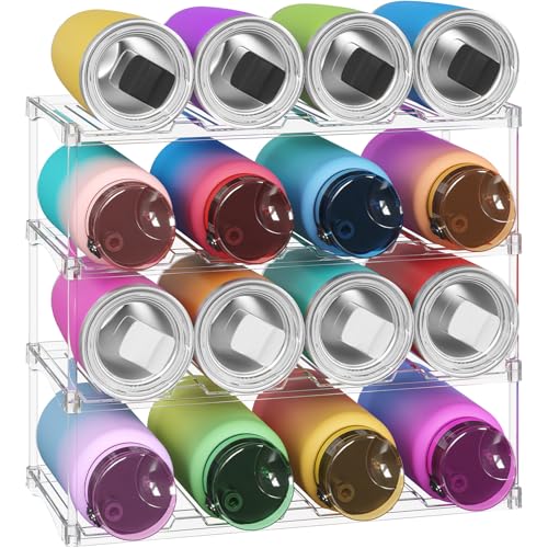 Lifewit Stapelbarer Flaschenorganizer aus Kunststoff für Zuhause, Tumbler- und Becherhalter, Transparenter Flaschenständer für Wein, für Arbeitsplatte und Schrank, 4-stufig, Platz für 16 Flaschen