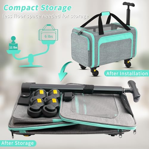 Rolling Pet Carrier with Detachable Wheels - 18x11x11 TSA Airline Approved for Southwest Delta United American, Soft Sided Expandable Travel Bag for Small Dogs & Cats up to 15Lbs, Fits Under Seat - Image 4