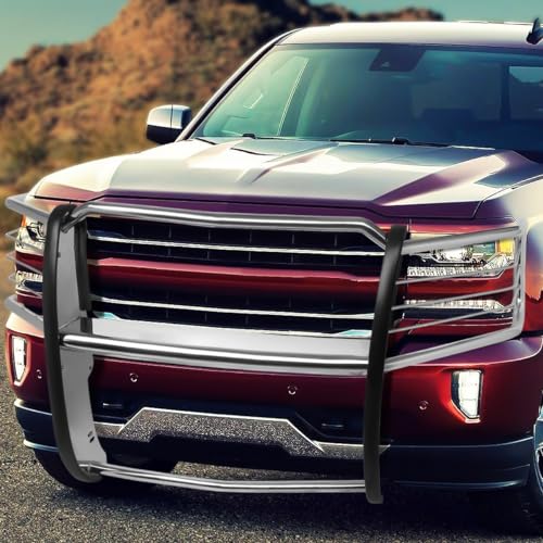 Image of DNA Motoring GRILL-G-073-SS Front Bumper Headlight /Grille Brush Guard Compatible with 14-18 Silverado 1500