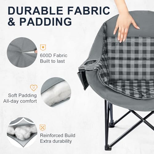 Image of Oversized Camping Chairs 2 Pack, 500 LBS Heavy Duty Folding Chairs, Plaid