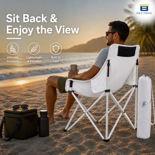 Image of Foldable Camping Chair with Carry Bag, Portable Outdoor Folding Chair for Camping, Picnic, Garden and Travel, Heavy Duty Metal Frame.(FURNTR002 White)