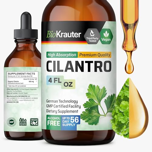 BIO KRAUTER Cilantro for Detox Cleanse - Vegan Antioxidant Supplement Natural Cilantro Tincture 650 mg per Serving - Liquid Coriander Leaf Supplement Alcohol & Sugar Free 4 Fl.Oz 56-Day Supply