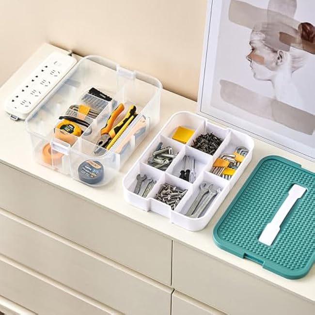 Organizers Storage Box for lego: Plastic Stackable Storage Case with Building Blocks Lids, Containers with Carrying Handle and Adjustable Grid Organizers,2Layer Orange