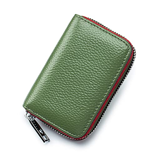 RFID Credit Card Holder For Women Men Small Zipper Leather Card Wallet (Fruit Green)