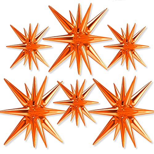 Image of PartyWoo Orange Star Spike Balloons 6pcs Explosion Foil Mylar Balloons | 27 22 Inch for Wedding Halloween Anniversary Birthday Baby Shower Fall Gender Reveal Graduation Party Decorations