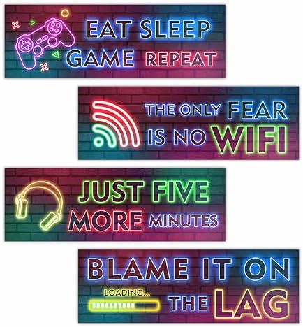 4 Pcs Neon Gaming Wall Decor, Colorful Video Game Hanging Decoration Sign For Boys, Kids, Teens, Playroom Gaming Theme Wooden Plaque, Decorations & Accessories - A05 image 5