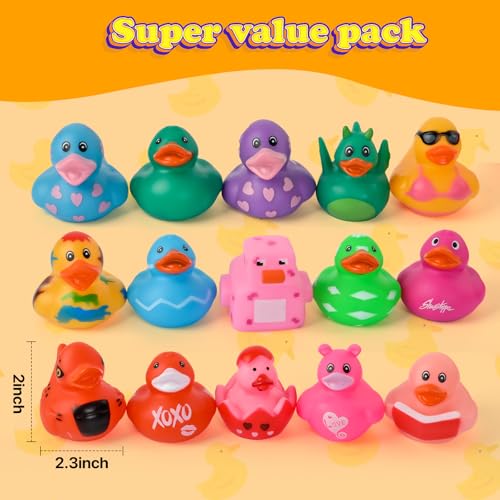 WELLFAR 30 PCS Assorted Rubber Ducks in Bulk, Small Rubber Ducks for Kids Bath Time, Pool Party Favors, Birthday Gifts.