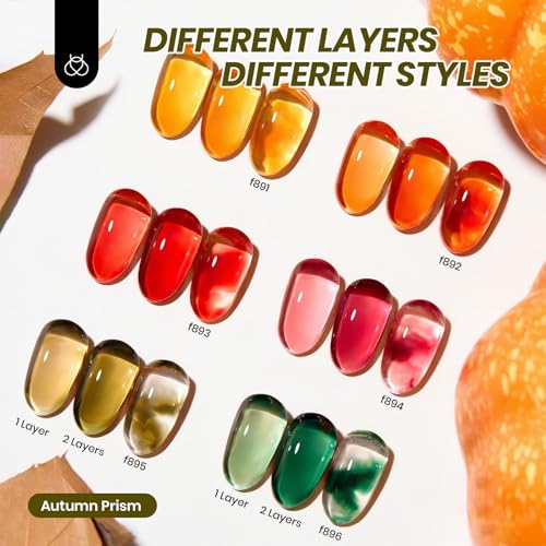 Image of Beetles Jelly Gel Nail Polish Set - 6 Colors Jelly Gel Polish Kit Yellow Orange Burgundy Red Purple Green Sheer Translucent Soak off UV Nail Art Manicure Gift for Women