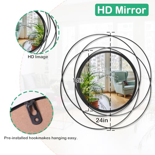 Round Black Mirror 24 for Living Room Wall Decor, Black Accent Framed Circle Bathroom Mirror, Decorative Vanity Mirror, Circular Mirror for Farmhouse Entryway Hallway