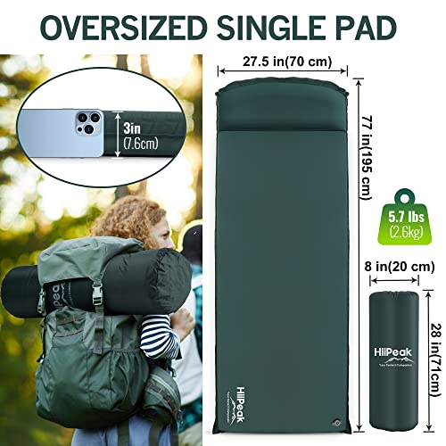 Hiipeak Self-Inflating Sleeping Pad, 3 Inch Ultra Thick Memory Foam Self Inflating Camping Mat With Pillow, Comfortable Camping Mattress For Tent, Car Camping, Traveling #TOP5