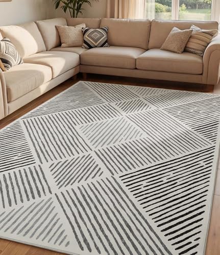 YIHOUSE Black and White Area Rug 5x7,Modern Geometric Rug for Bedroom Diamond...