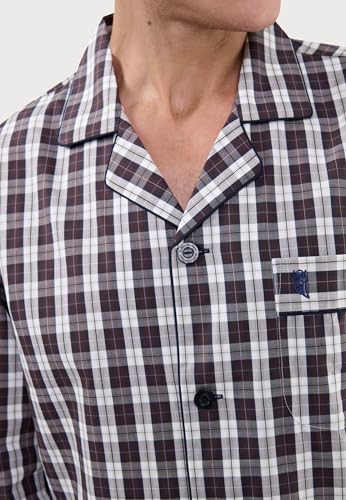 El Búho Nocturno Mens Pajama Set Long Sleeve Cotton Woven Poplin Checkered Pajama Set for Men, 100% Cotton, Red 2990, L4