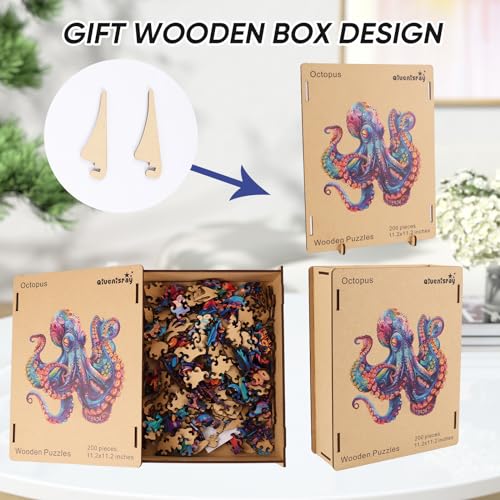 Qiuenisray Wooden Puzzles For Adults,Octopus Wooden Jigsaw Puzzles 200Pcs,11.2X11.2In,Medium,Unique Shape Adult Puzzles,Irregular Wood Puzzles Creative Gift For Adults And Kids Family Game thumb #4