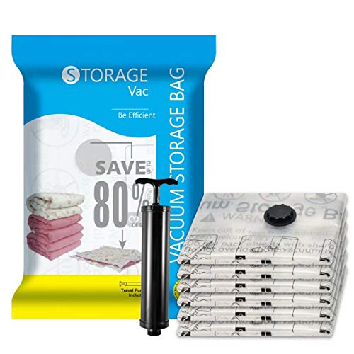 SUOCO Vacuum Storage Bags 6 Pack Space Saver Compression Bags with Hand Pump Jumbo 40 x 30 inch