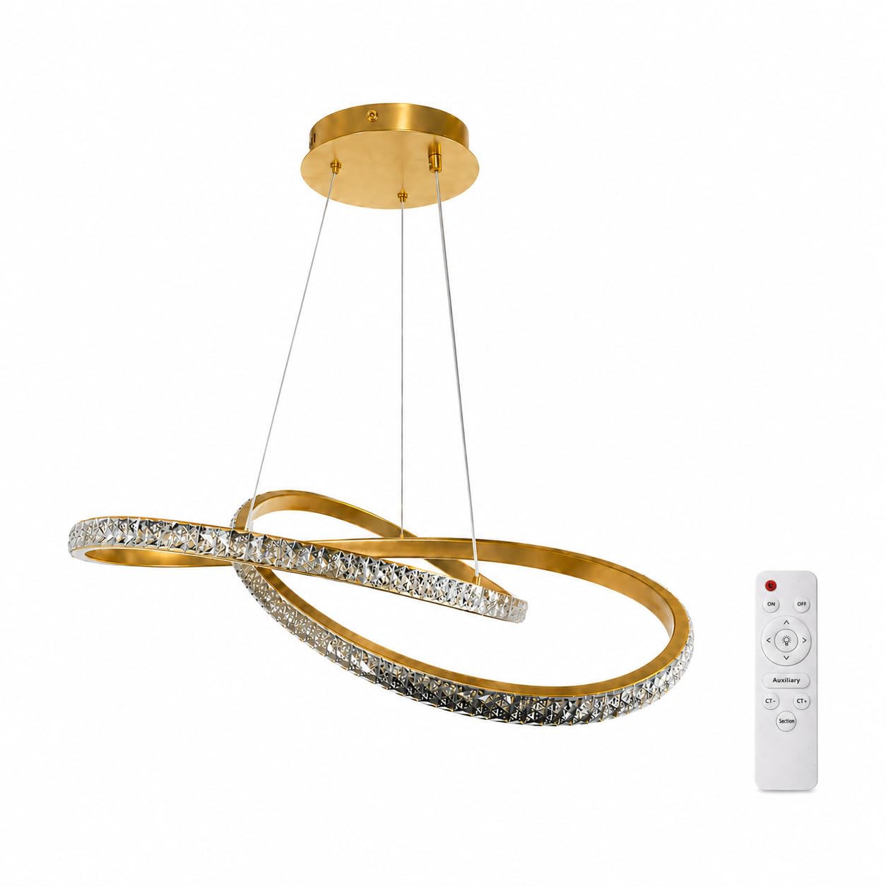 Moderne LED Deckenleuchte Gold Dimmbar Fernbedienung, 72W 7500lm Hängelampe Ringe Pendelleuchte Wohnzimmer Schlafzimmer Esszimmer, Kristall Kronleuchter CCT Lichtfarbe Memory-Funktion