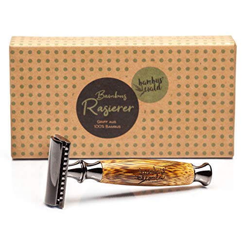 bambuswald© Maquinilla de afeitar para hombres con mango de bambú | Afeitado en húmedo para el mejor cuidado de la barba| Afeitadora clásica de doble filo con cuchilla intercambiable   negro