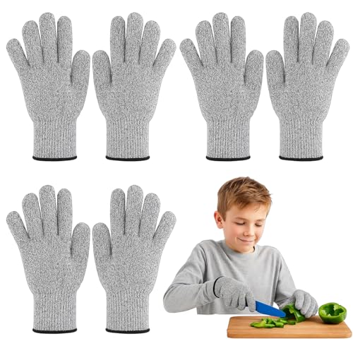 WangVipfei Schnitzhandschuhe Für Kinder, 3 Paar Schnittschutzhandschuhe Level 5, Arbeitshandschuhe Für Kinder, Ideal Für Küche, Garten Und Handwerk, Größe XXS