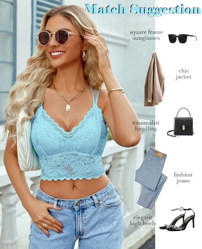 Image of Avidlove Lace Bralette for Women V Neck Camisoles Racerback Adjustable Strap Sexy Crop Tops
