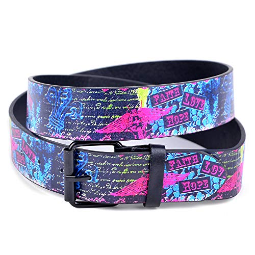 boxed-gifts Men's Assorted Graphic Printed Buckle Belts (Medium, Neon Faith Love)