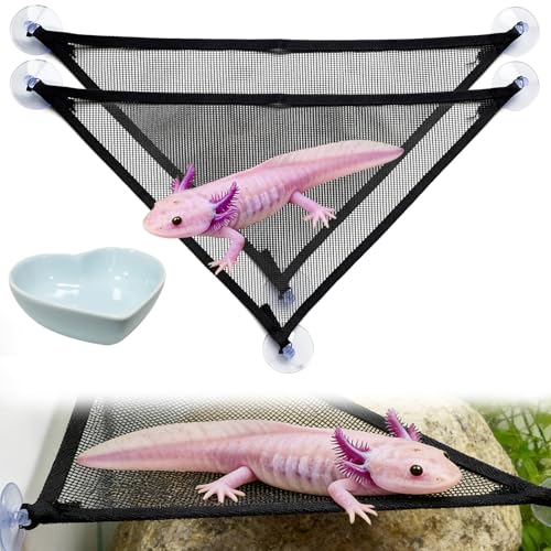 Axolotl Hammock for Aquarium with Feeding Bowl Axolotl Tank Accessories - Breathable Mesh Reptile Hammock with Feeder Tray for Bearded Dragons Geckos Lizards Snakes 50 Gallon Tank or Larger