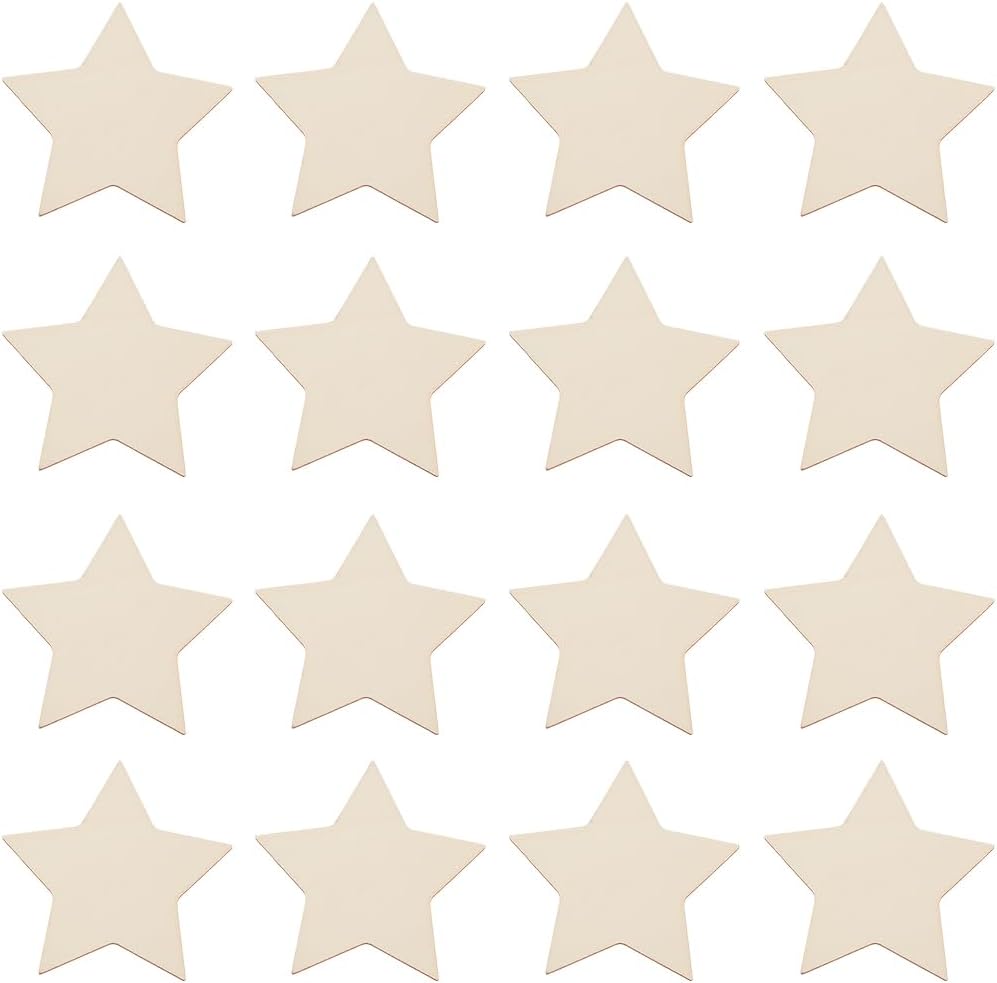 50Pcs 3 Inch Wooden Stars Unfinished Wood Embellishments Star Shaped Craft Cutouts Natural Material Slices Ornaments for DIY Painting Supplies Wedding Birthday Party Home Festival Decoration