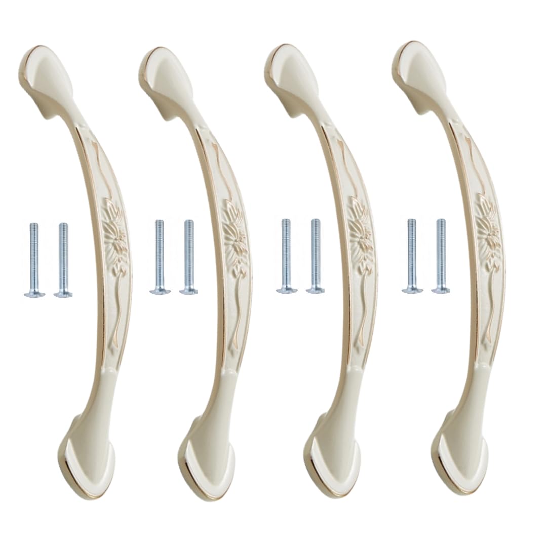 NLQCSXWEP Zinc Alloy Cabinet Bow Handle, Zinc Alloy Cabinet Handles Pack of 4 Multicolor 128mm/96mm(128mm Ivory White)