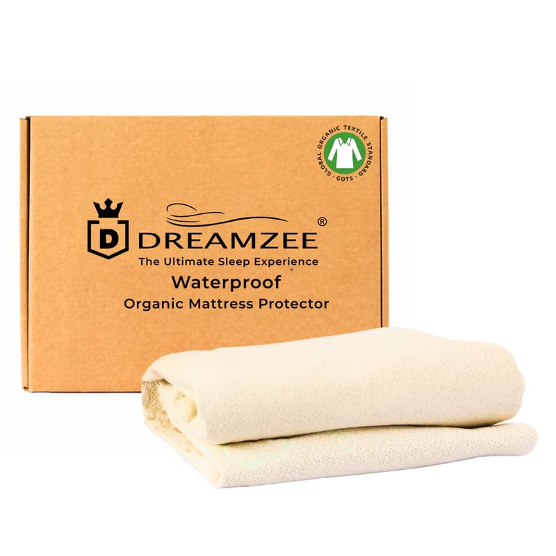 Image of Dreamzee GOTS Certified 100% Organic & Waterproof Mattress Protector | Soft, Breathable & Spill Proof Fitted Mattress Cover | King Size (78x72 Inches)